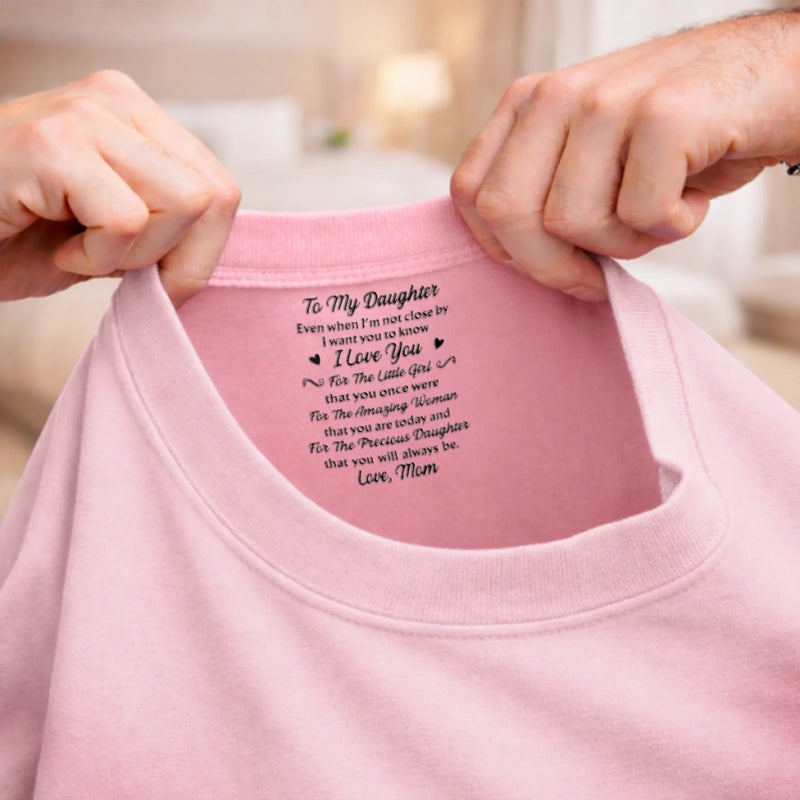 Custom Inside Neck Print T-Shirt - Personalized Birthday Gifts For Daughter - Even Far Away, I’m With You