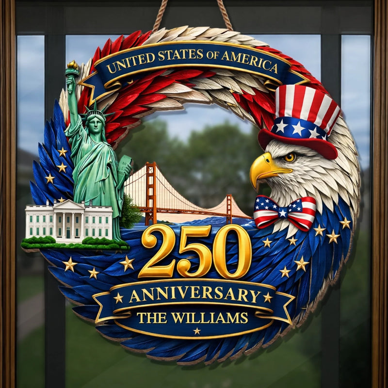 Custom Wood Sign - Personalized America 250th Anniversary Gifts For Mom, Dad, Brother, Sister, Kids - Home Of The Proud