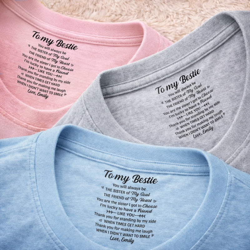 Custom Inside Neck Print T-Shirt - Personalized Best Friend Birthday Gifts For Women, Besties, Sisters, BFF  - Bestie Therapy Hits Different
