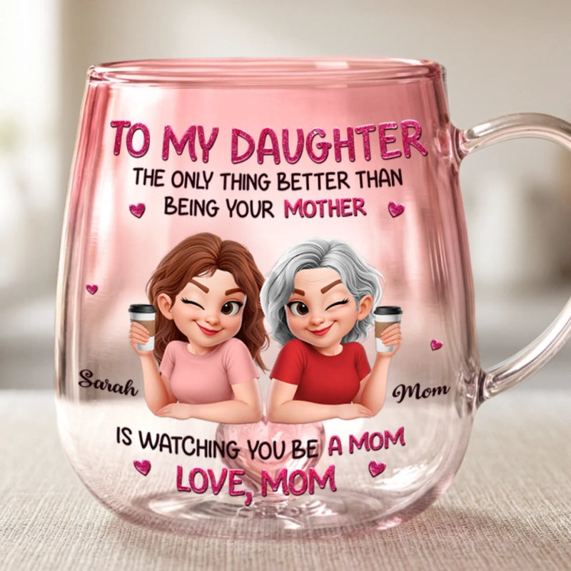 Custom Gradient Glass Mug - Personalized Mother's Day Birthday Gifts For Mom, Daughter - Raising Love, One Day At A Time