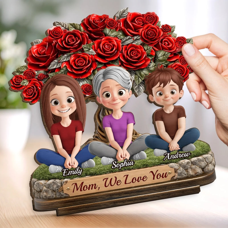 Custom 2-Layered Wooden Plaque - Personalized Mother's Day Birthday Gifts For Mom - Roses For Our Queen