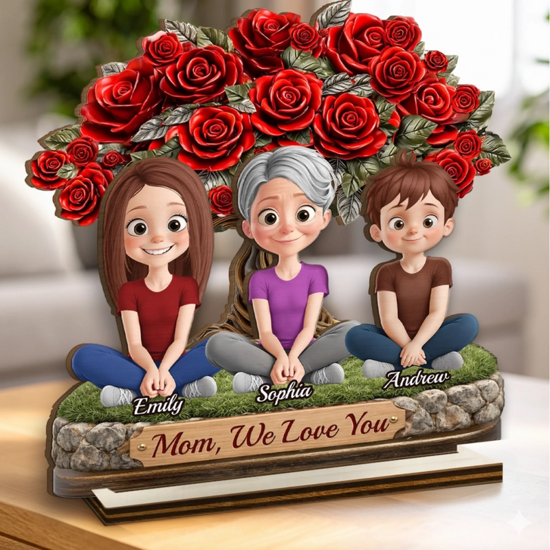 Custom 2-Layered Wooden Plaque - Personalized Mother's Day Birthday Gifts For Mom - Roses For Our Queen