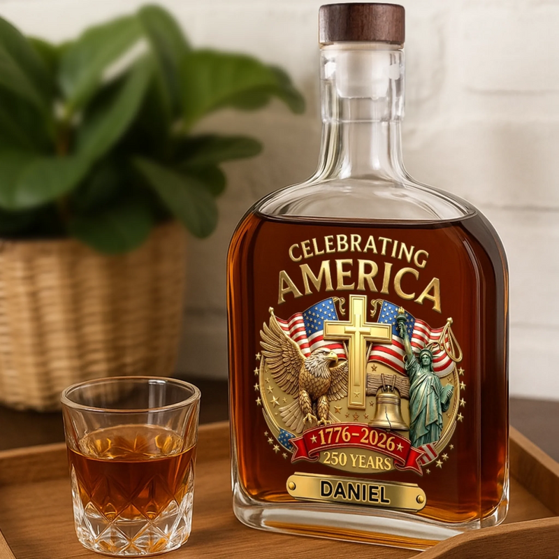 Custom Liquor Decanter - America 250th Anniversary Gifts For Women, Men - United We Rise Together