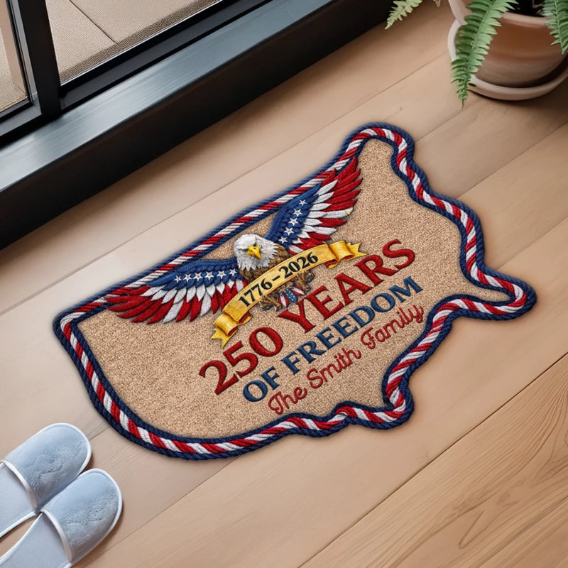 Custom Shaped Doormat - Personalized America 250th Anniversary Gifts For Mom, Dad, Brother, Sister, Kids - Courage Shaped Our Legacy