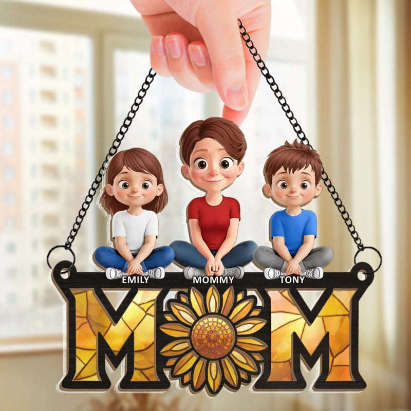 Custom Window Hanging Suncatcher Ornament - Personalized Mother's Day Birthday Gifts For Mom, Grandma - Sunflower Love, Forever