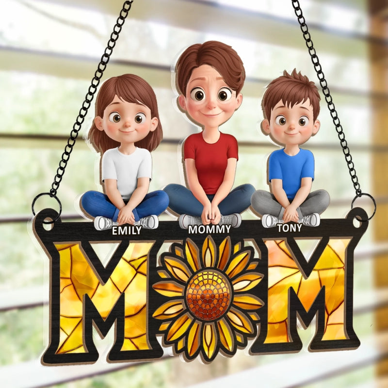 Custom Window Hanging Suncatcher Ornament - Personalized Mother's Day Birthday Gifts For Mom, Grandma - Sunflower Love, Forever