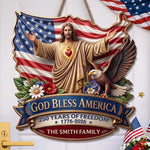Custom Wood Sign - Personalized America 250th Anniversary Gifts For Family - God Bless America