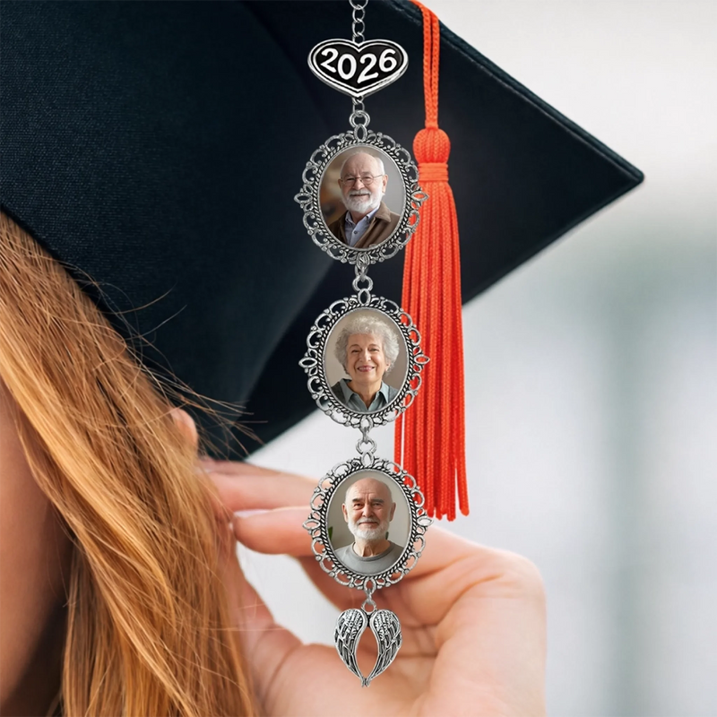 Custom Tassel Photo Charm with Angel Wings - Personalized Graduation Gifts For Him, Her - Chasing Dreams Graduation Day