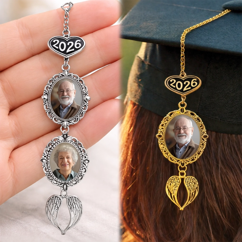 Custom Tassel Photo Charm with Angel Wings - Personalized Graduation Gifts For Him, Her - Chasing Dreams Graduation Day