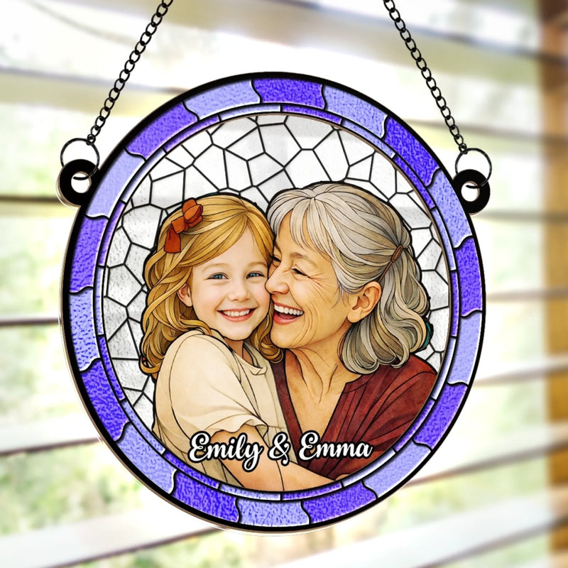 Custom Photo Window Hanging Suncatcher Ornament - Personalized Mother's Day Birthday Gifts For Mom, Grandma - My Sunshine, My Safe Place