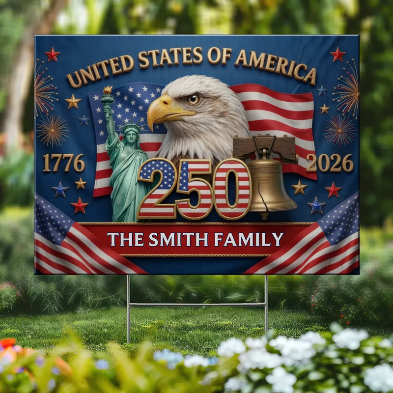 Custom Yard Sign - Personalized America 250th Anniversary Gifts For Mom, Dad, Brother, Sister, Kids - Stars, Stripes, And Freedom