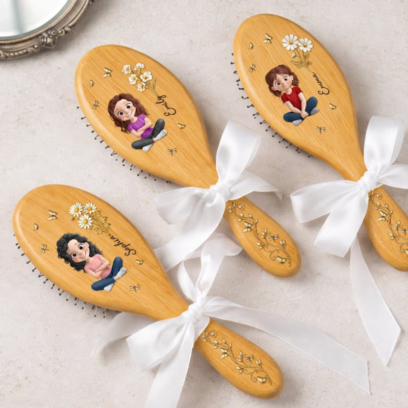 Custom Birth Month Flower Hair Brush - Personalized Thank You Birthday Gifts For Her, Friends, Sisters, Daughters, Mother, Bridesmaid - Always Side By Side
