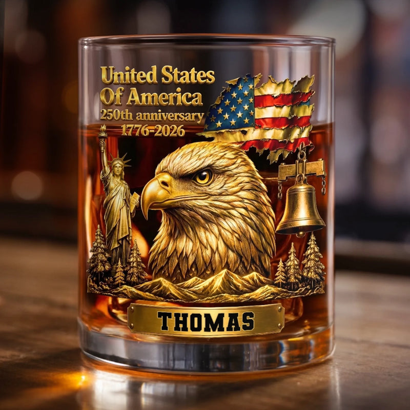 Custom 11oz Whiskey Glass - Personalized America 250th Anniversary Gifts For Women, Men - Raised In Pride