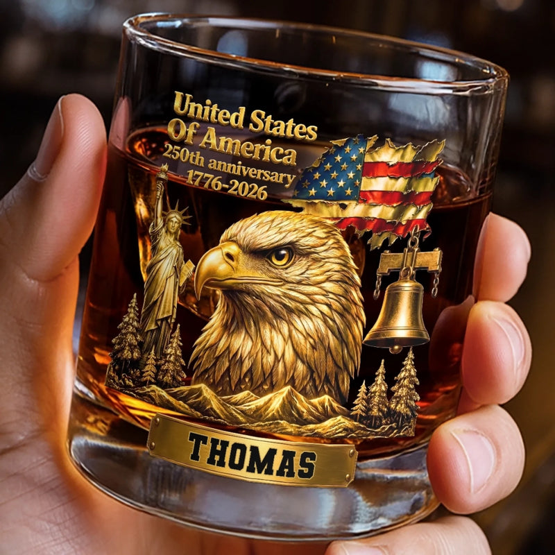 Custom 11oz Whiskey Glass - Personalized America 250th Anniversary Gifts For Women, Men - Raised In Pride
