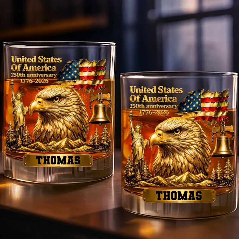 Custom 11oz Whiskey Glass - Personalized America 250th Anniversary Gifts For Women, Men - Raised In Pride