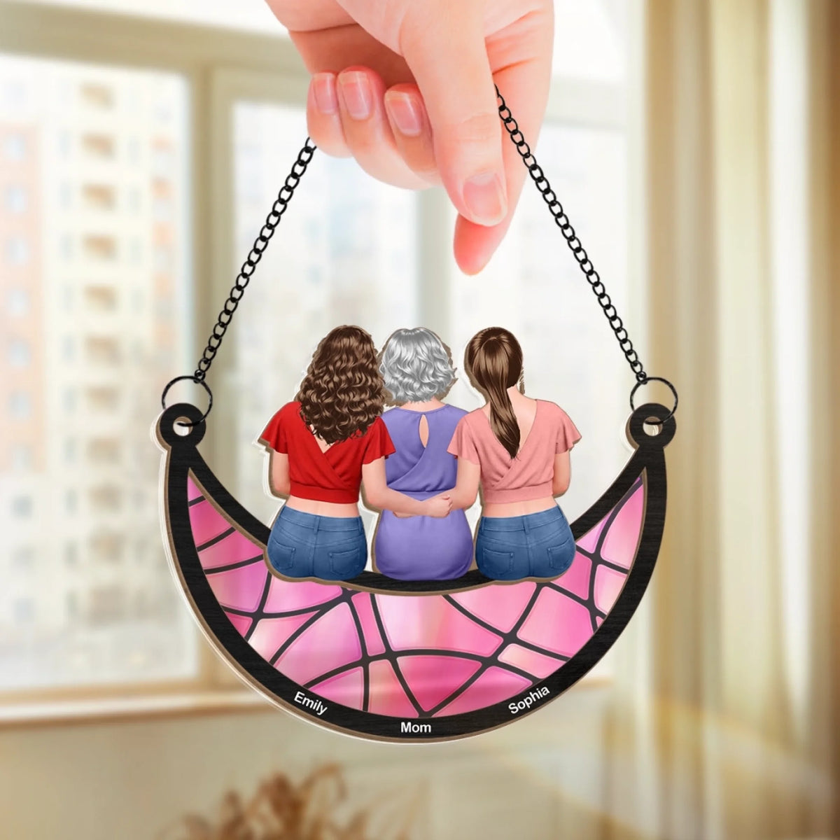 Custom Window Hanging Suncatcher Ornament - Personalized Mother's Day Birthday Gifts For Mom, Daughter, Son - Mom And Us, Forever Linked
