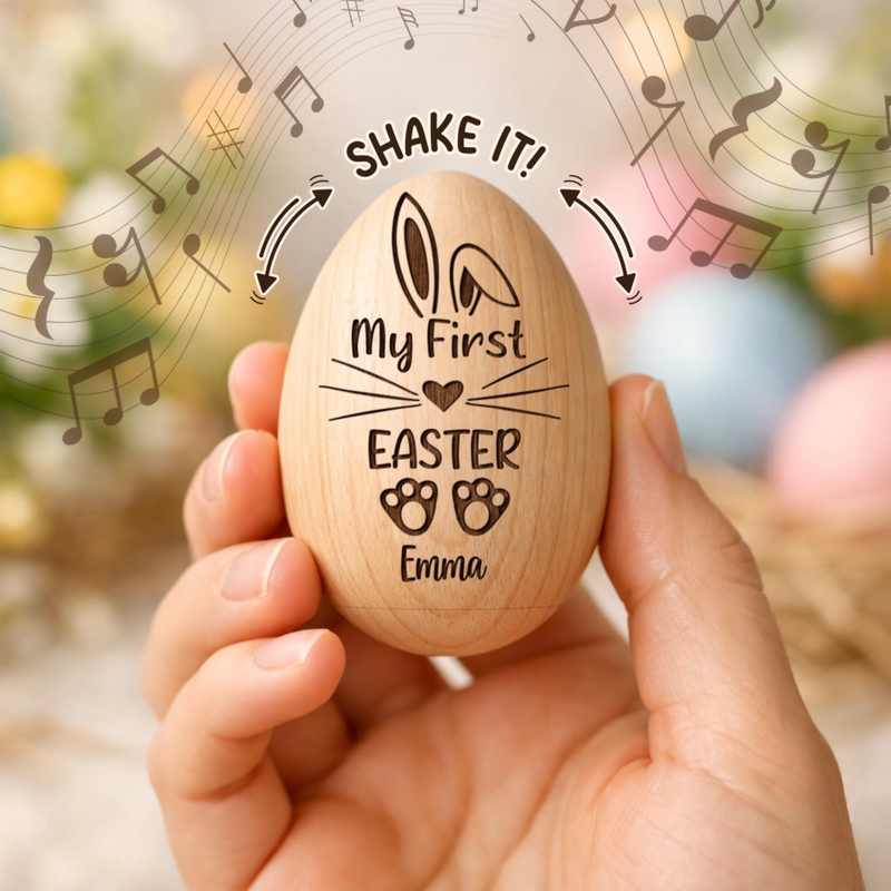 Custom Wooden Egg Shaker - Personalized Easter, Baby Shower, Gender Reveal Gifts For New Moms, New Dads, New Parents - Tiny Hands Big Love