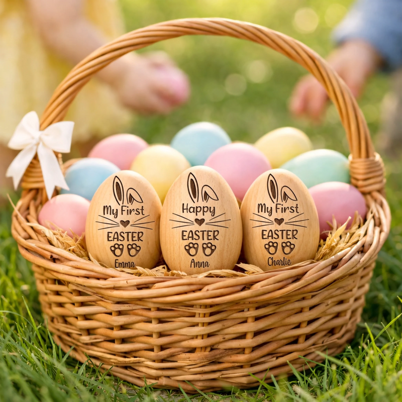 Custom Wooden Egg Shaker - Personalized Easter, Baby Shower, Gender Reveal Gifts For New Moms, New Dads, New Parents - Tiny Hands Big Love