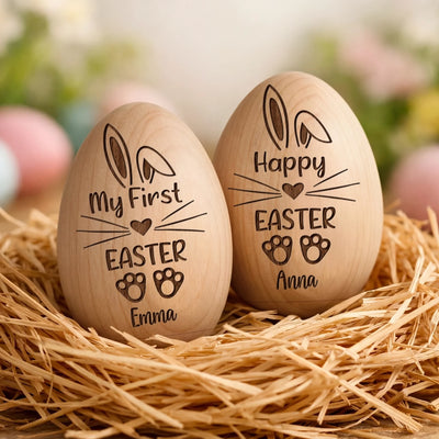 Custom Wooden Egg Shaker - Personalized Easter, Baby Shower, Gender Reveal Gifts For New Moms, New Dads, New Parents - Tiny Hands Big Love