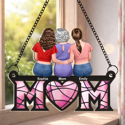 Custom Window Hanging Suncatcher Ornament - Personalized Mother's Day Birthday Gifts For Mom, Daughter, Son - Our Favorite Place Is With Mom