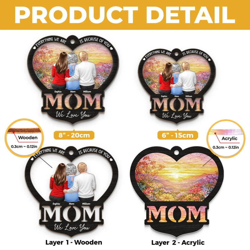 Custom Window Hanging Suncatcher Ornament - Personalized Mother's Day Birthday Gifts For Mom, Grandma - Forever Grateful For Mom
