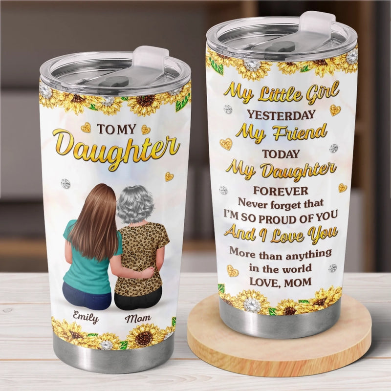 Custom Tumbler - Personalized Birthday Gifts For Daughter - Sunflower Love And Daughter Hugs