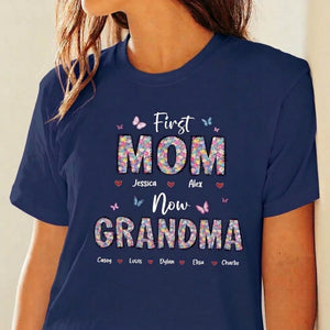 Custom Unisex T-shirt, Premium T-shirt, Hoodie - Personalized Mother's Day Birthday Gifts For Mom, Grandma - First Mom Now Grandma Floral