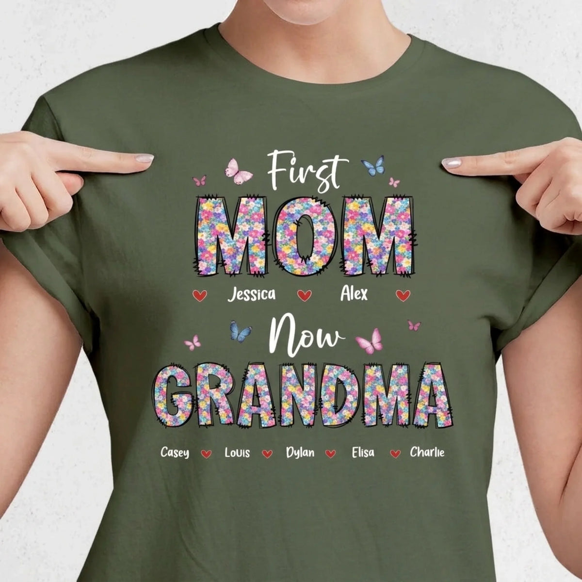 Custom Unisex T-shirt, Premium T-shirt, Hoodie - Personalized Mother's Day Birthday Gifts For Mom, Grandma - First Mom Now Grandma Floral