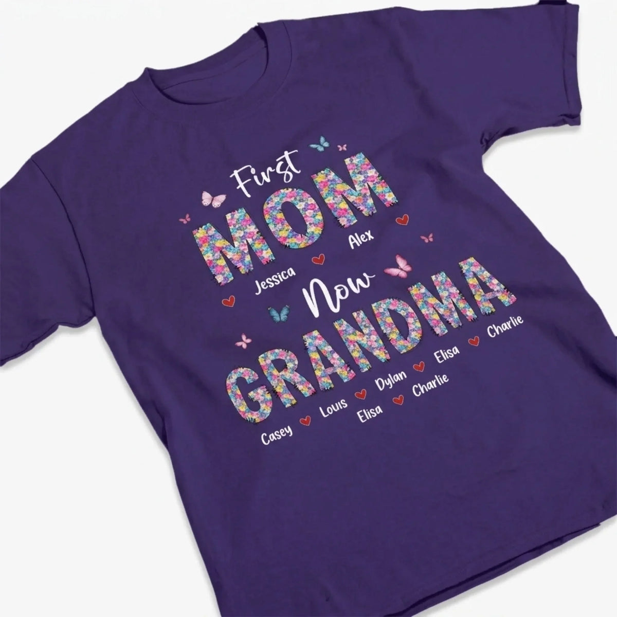 Custom Unisex T-shirt, Premium T-shirt, Hoodie - Personalized Mother's Day Birthday Gifts For Mom, Grandma - First Mom Now Grandma Floral