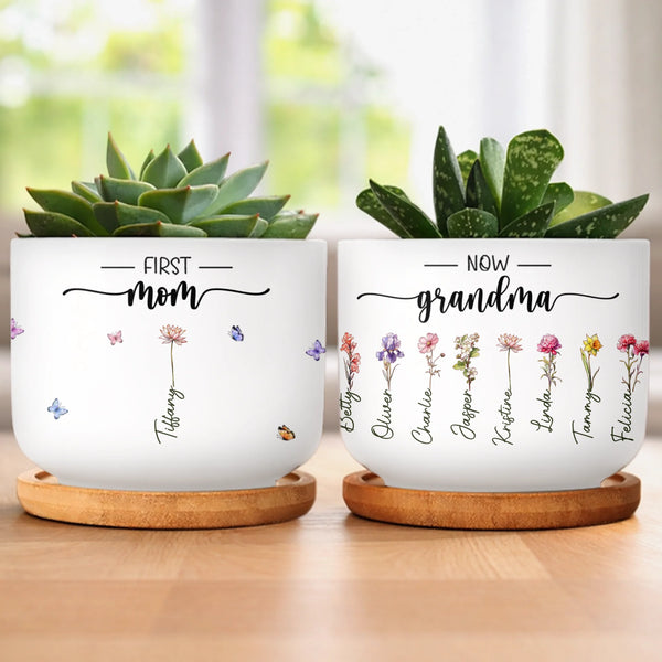 customizable plant pots First Mom Now Grandma - Family Personalized Custom Home Decor Ceramic