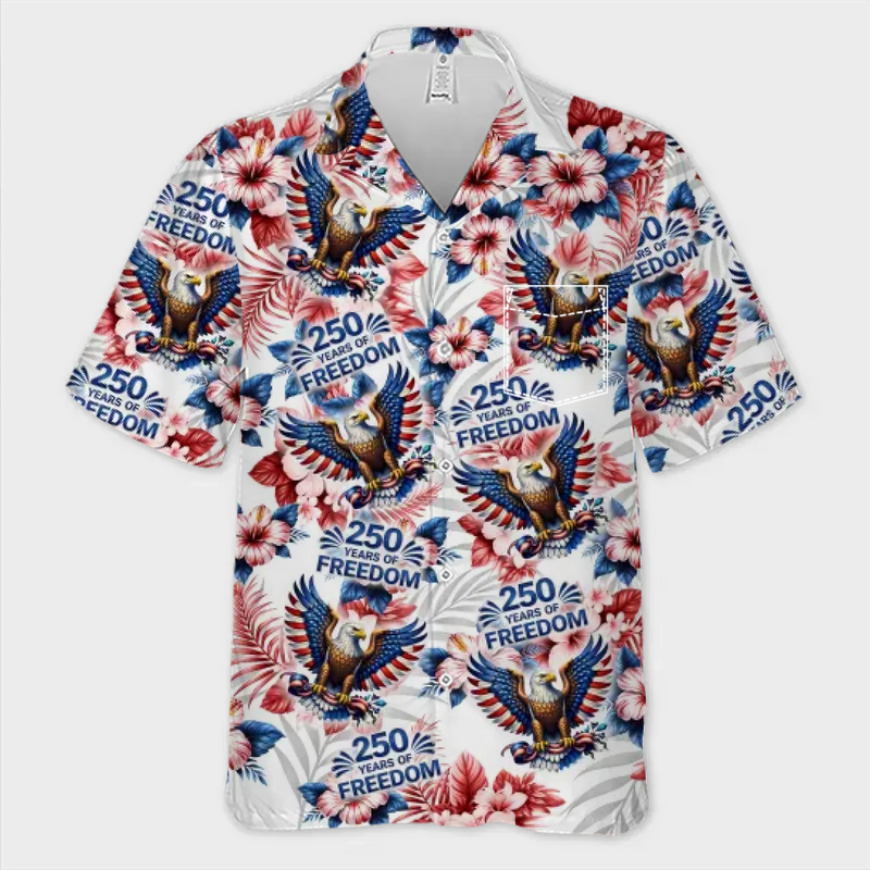 Custom Unisex Tropical Hawaiian Aloha Shirt - Personalized America 250th Anniversary Gifts For Women, Men - Freedom Feels Like Summer