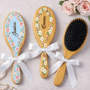 Custom Birth Month Flower Hair Brush - Personalized Thank You Graduation Birthday Gifts For Her, Friends, Sisters, Daughters, Mother, Bridesmaid - Besties Make Life Brighter