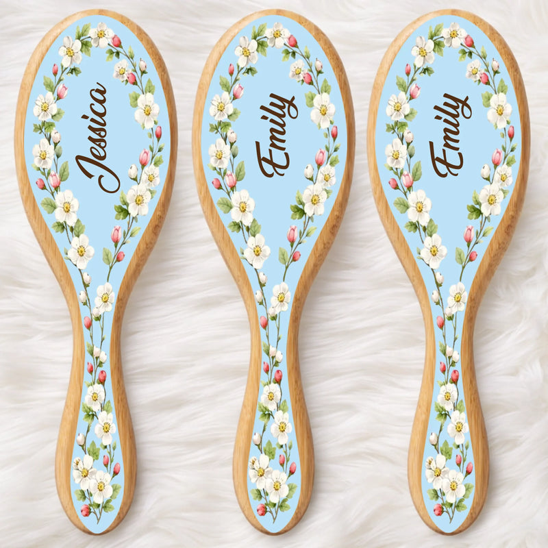Custom Birth Month Flower Hair Brush - Personalized Thank You Graduation Birthday Gifts For Her, Friends, Sisters, Daughters, Mother, Bridesmaid - Besties Make Life Brighter