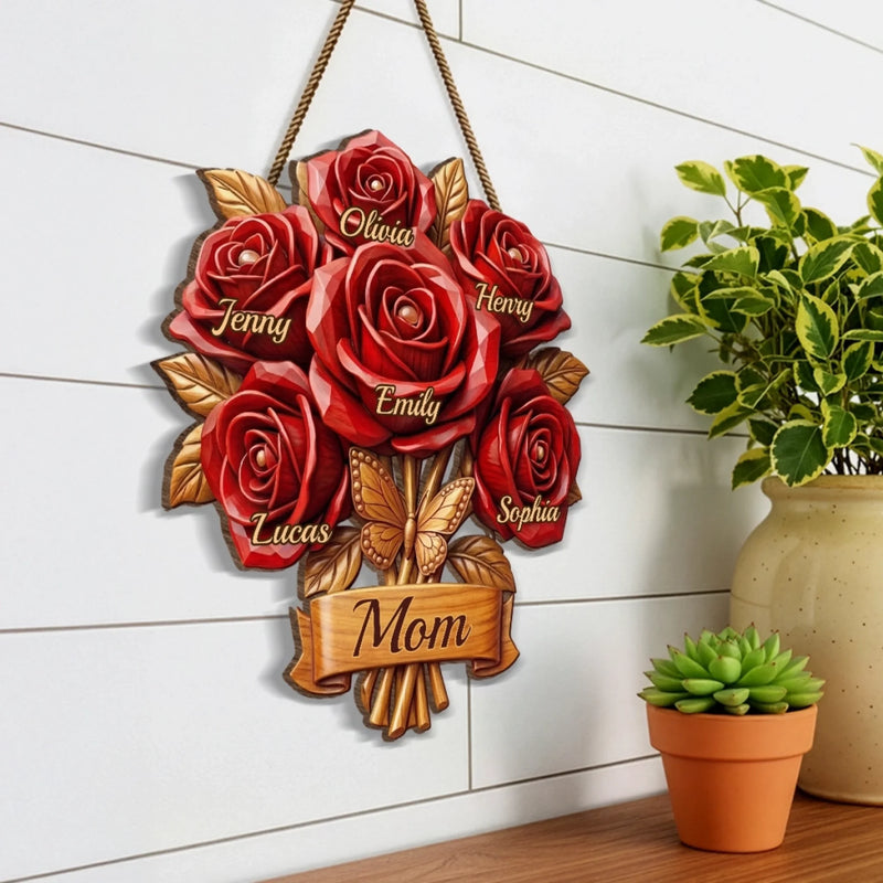 Custom Wood Sign - Personalized Mother's Day Birthday Gifts For Mom, Grandma - Each Flower Holds A Child’s Love