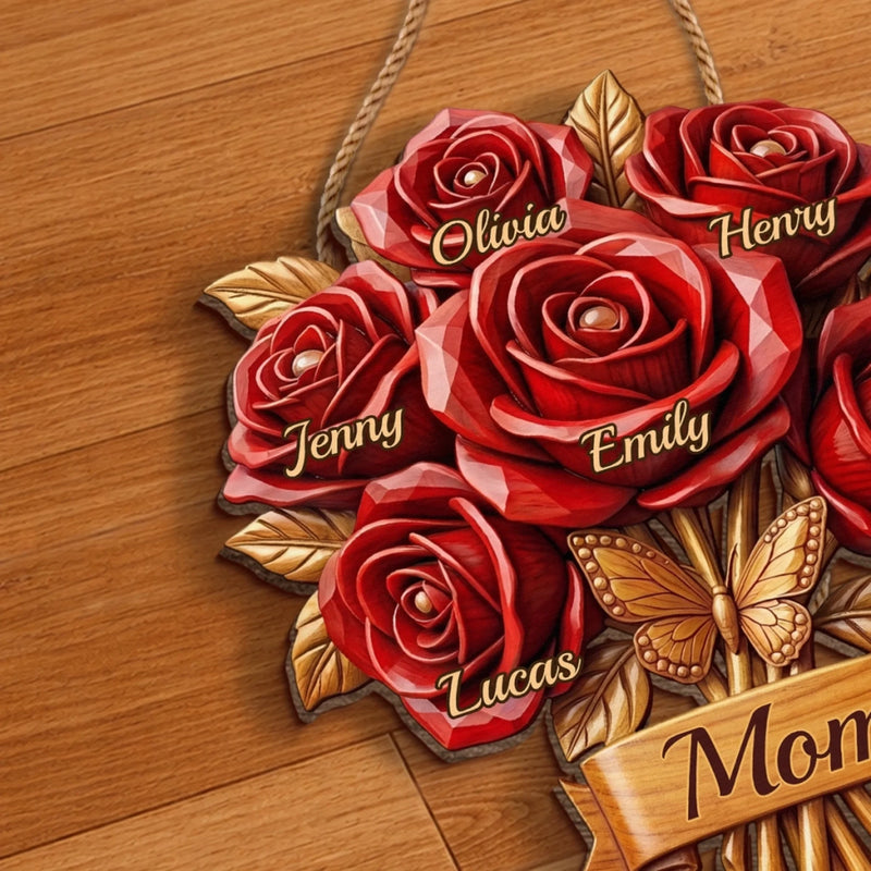 Custom Wood Sign - Personalized Mother's Day Birthday Gifts For Mom, Grandma - Each Flower Holds A Child’s Love