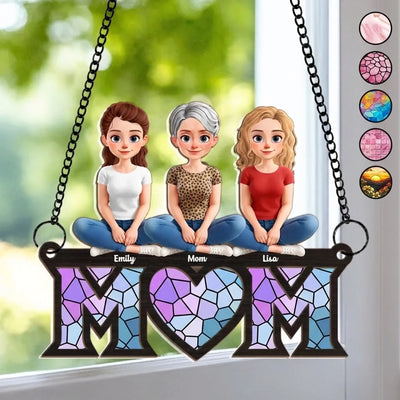 Connected By Love, Guided By Mom - Family Personalized Window Hanging Suncatcher Ornament - Mother's Day, Gift For Mom, Grandma