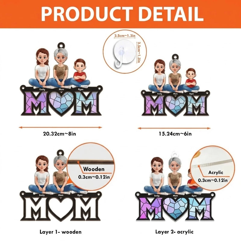 Connected By Love, Guided By Mom - Family Personalized Window Hanging Suncatcher Ornament - Mother's Day, Gift For Mom, Grandma