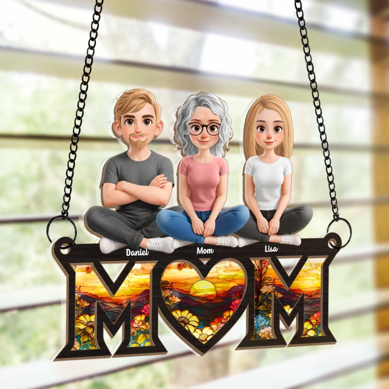Connected By Love, Guided By Mom - Family Personalized Window Hanging Suncatcher Ornament - Mother's Day, Gift For Mom, Grandma