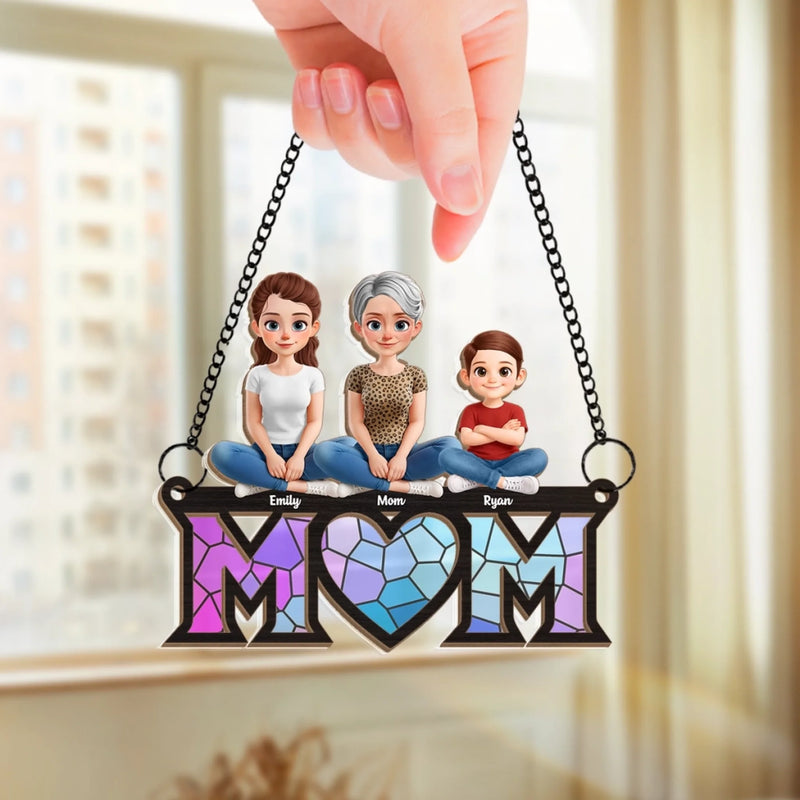 Connected By Love, Guided By Mom - Family Personalized Window Hanging Suncatcher Ornament - Mother's Day, Gift For Mom, Grandma