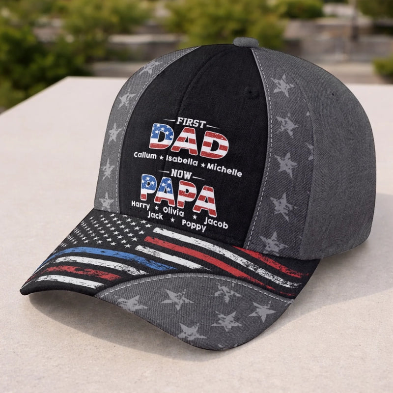 Custom Hat, All Over Print Classic Cap - Personalized Father's Day Birthday Gifts For Dad, Grandpa - Grandpa Love Stays Strong