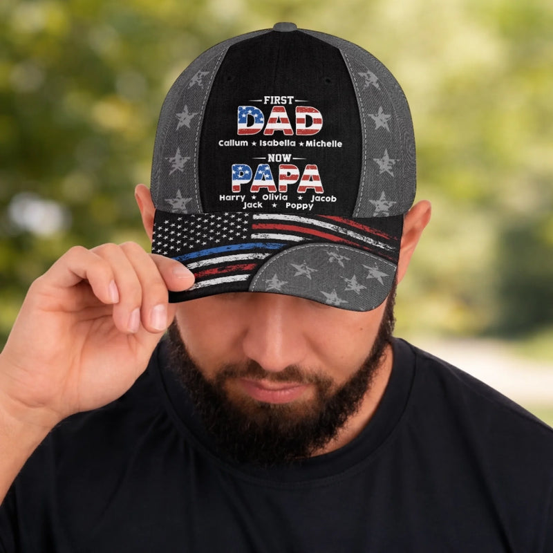 Custom Hat, All Over Print Classic Cap - Personalized Father's Day Birthday Gifts For Dad, Grandpa - Grandpa Love Stays Strong