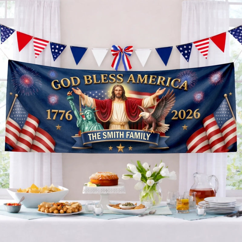 Custom Polyester Outdoor Banner - Personalized America 250th Anniversary Gifts For Mom, Dad, Brother, Sister, Kids - Legacy Lives On Strong
