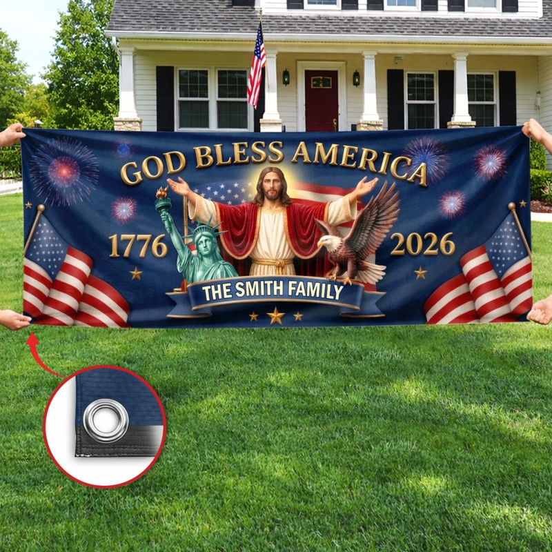Custom Polyester Outdoor Banner - Personalized America 250th Anniversary Gifts For Mom, Dad, Brother, Sister, Kids - Legacy Lives On Strong