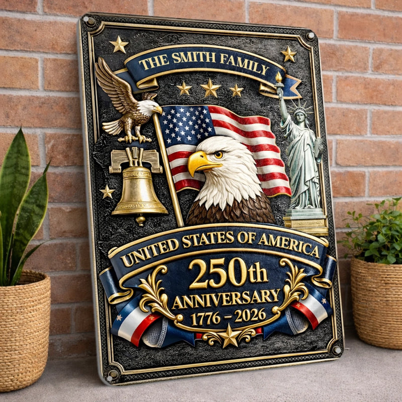 Custom Home Decor Metal Sign - Personalized America 250th Anniversary Gifts For Mom, Dad, Brother, Sister, Kids - Rooted In Freedom Raised With Pride