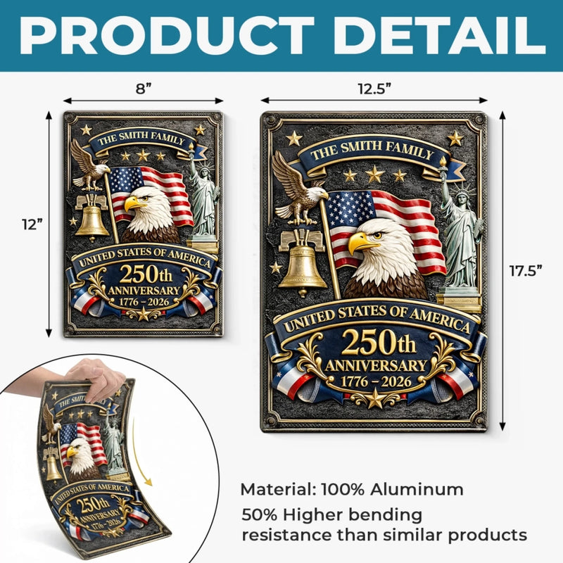 Custom Home Decor Metal Sign - Personalized America 250th Anniversary Gifts For Mom, Dad, Brother, Sister, Kids - Rooted In Freedom Raised With Pride