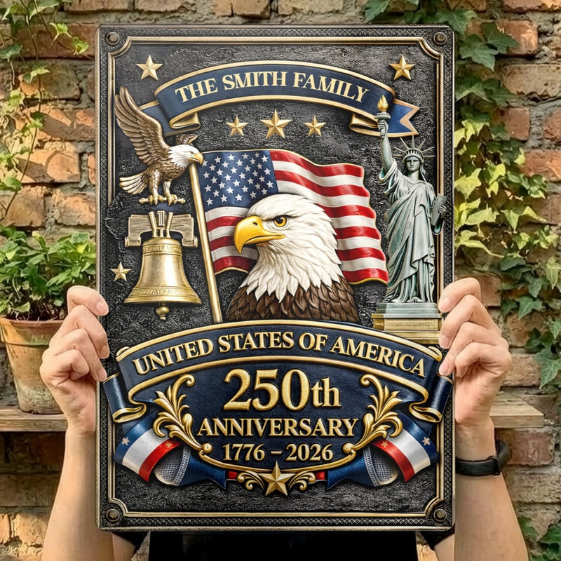 Custom Home Decor Metal Sign - Personalized America 250th Anniversary Gifts For Mom, Dad, Brother, Sister, Kids - Rooted In Freedom Raised With Pride