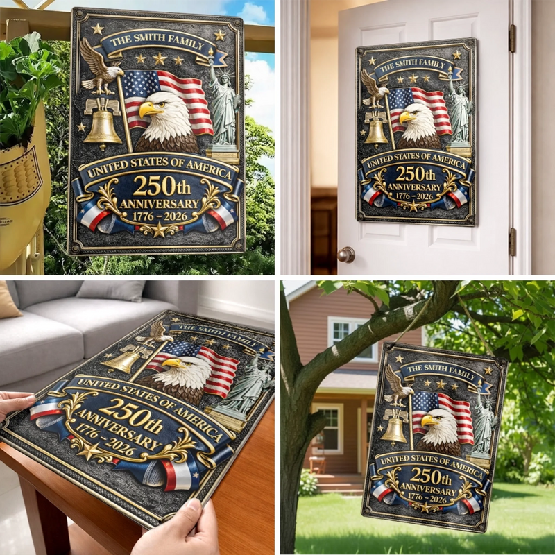 Custom Home Decor Metal Sign - Personalized America 250th Anniversary Gifts For Mom, Dad, Brother, Sister, Kids - Rooted In Freedom Raised With Pride