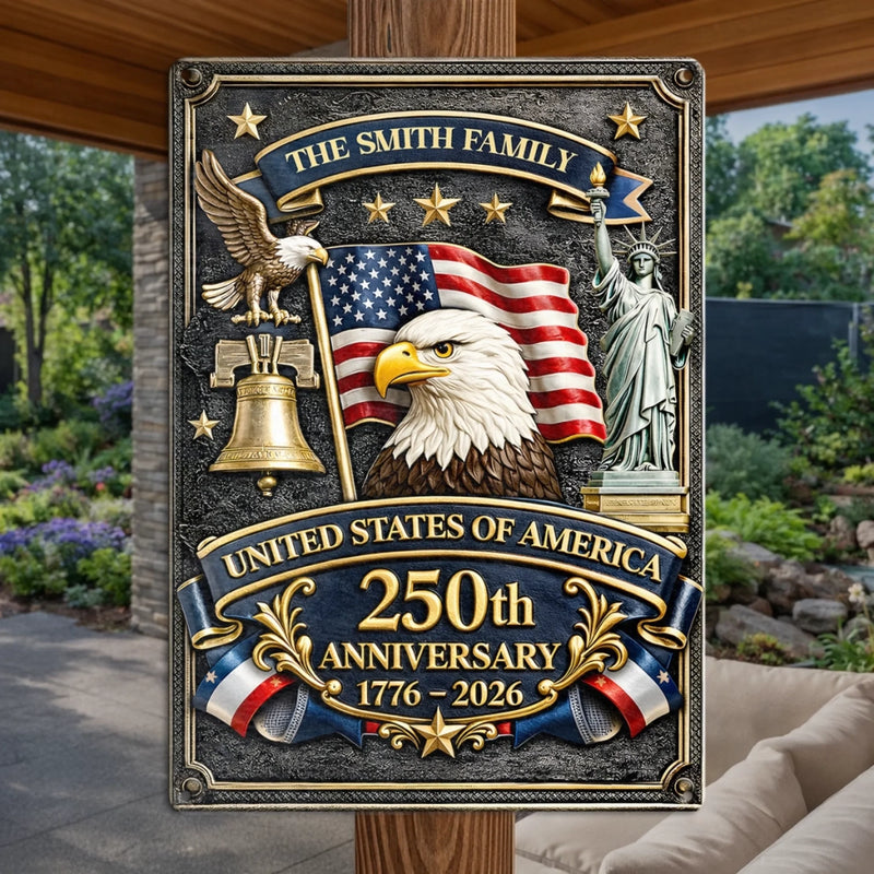Custom Home Decor Metal Sign - Personalized America 250th Anniversary Gifts For Mom, Dad, Brother, Sister, Kids - Rooted In Freedom Raised With Pride