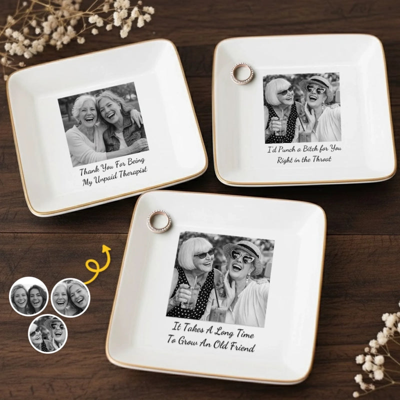 Custom Photo Jewelry Dish - Personalized Best Friend Birthday Gifts For Women, Besties, Sisters, BFF - Besties Through Every Era