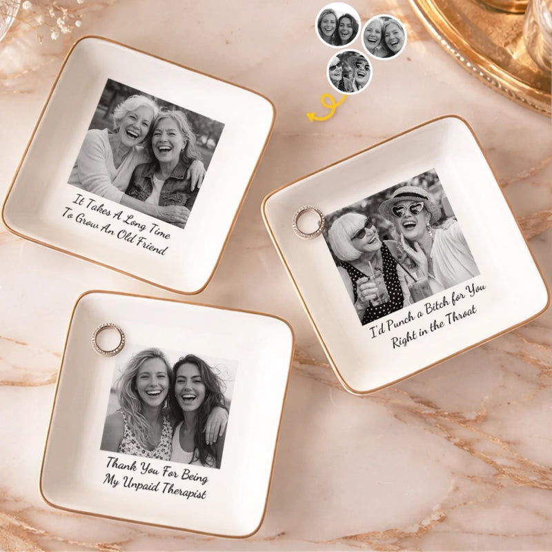 Custom Photo Jewelry Dish - Personalized Best Friend Birthday Gifts For Women, Besties, Sisters, BFF - Besties Through Every Era